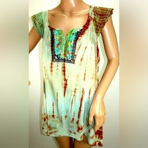 Live and Let Live Bohemian Women's Green Tie Dye 
 Blouse Sleeveless Top MP